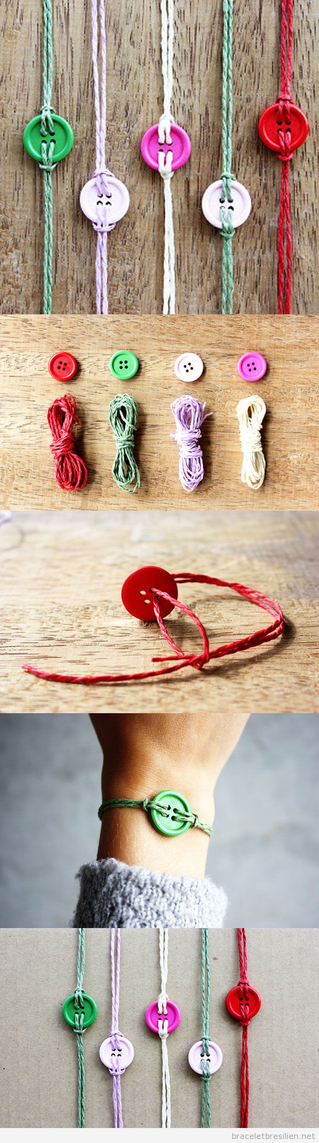 Bracelet DIY très simple réalisé avec cords et boutons - Bracelets