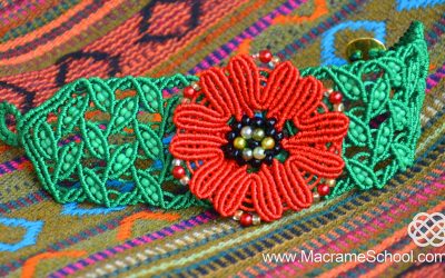 Bracelet en macramé en forme de coquelicot (Vidéo)